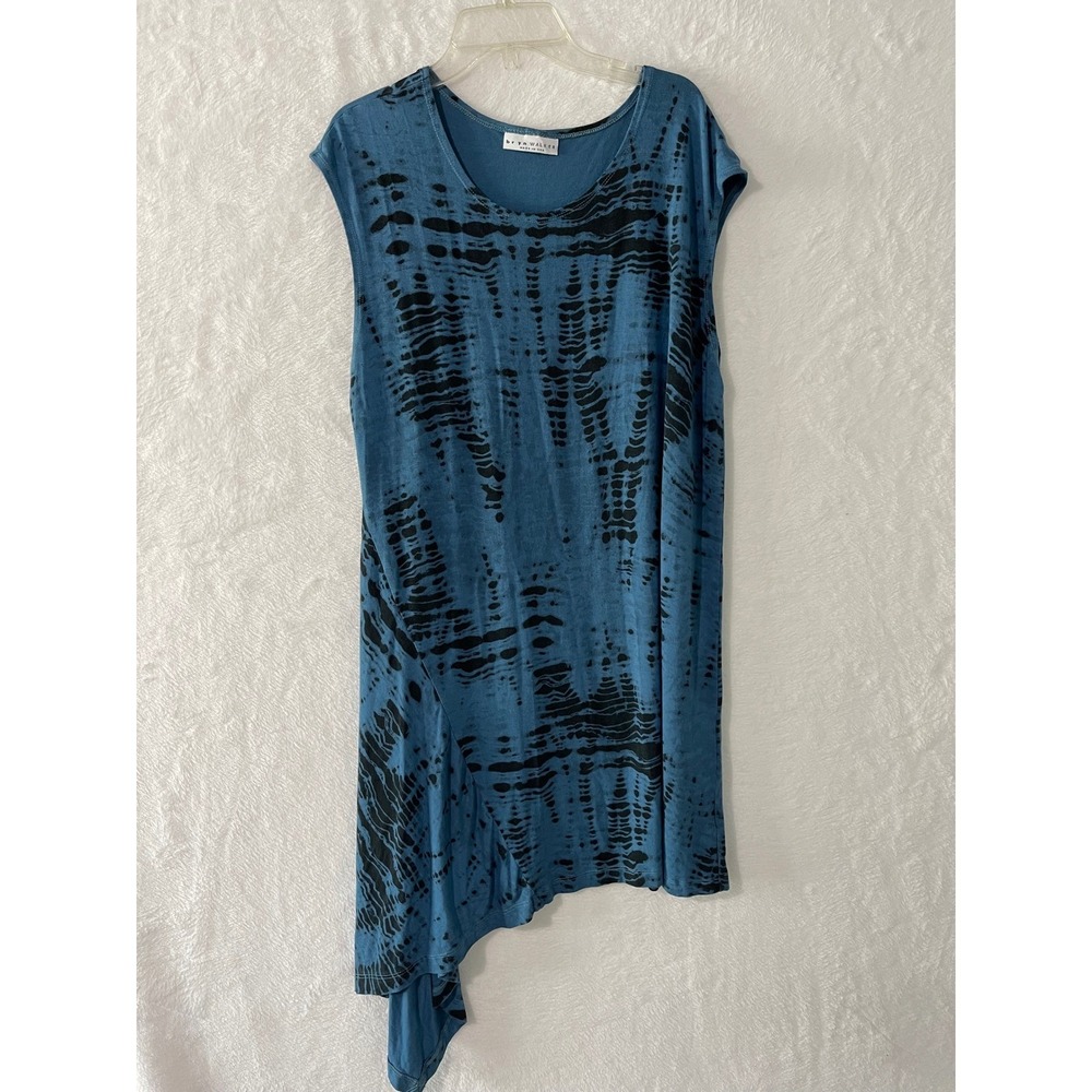 Bryn Walker Tunic XL Blue Black Tie Dye Asymmetric Handkerchief Hem Lagenlook